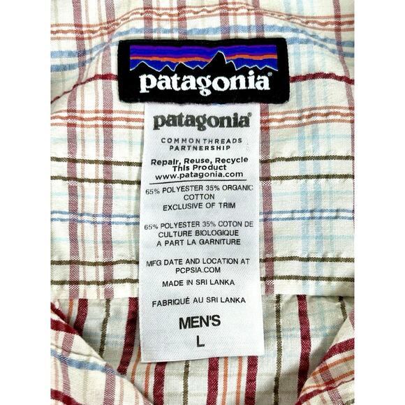 Patagonia Button Up Shirt Puckerware Seersucker Plaid Check Short Sleeve Large - Picture 8 of 11